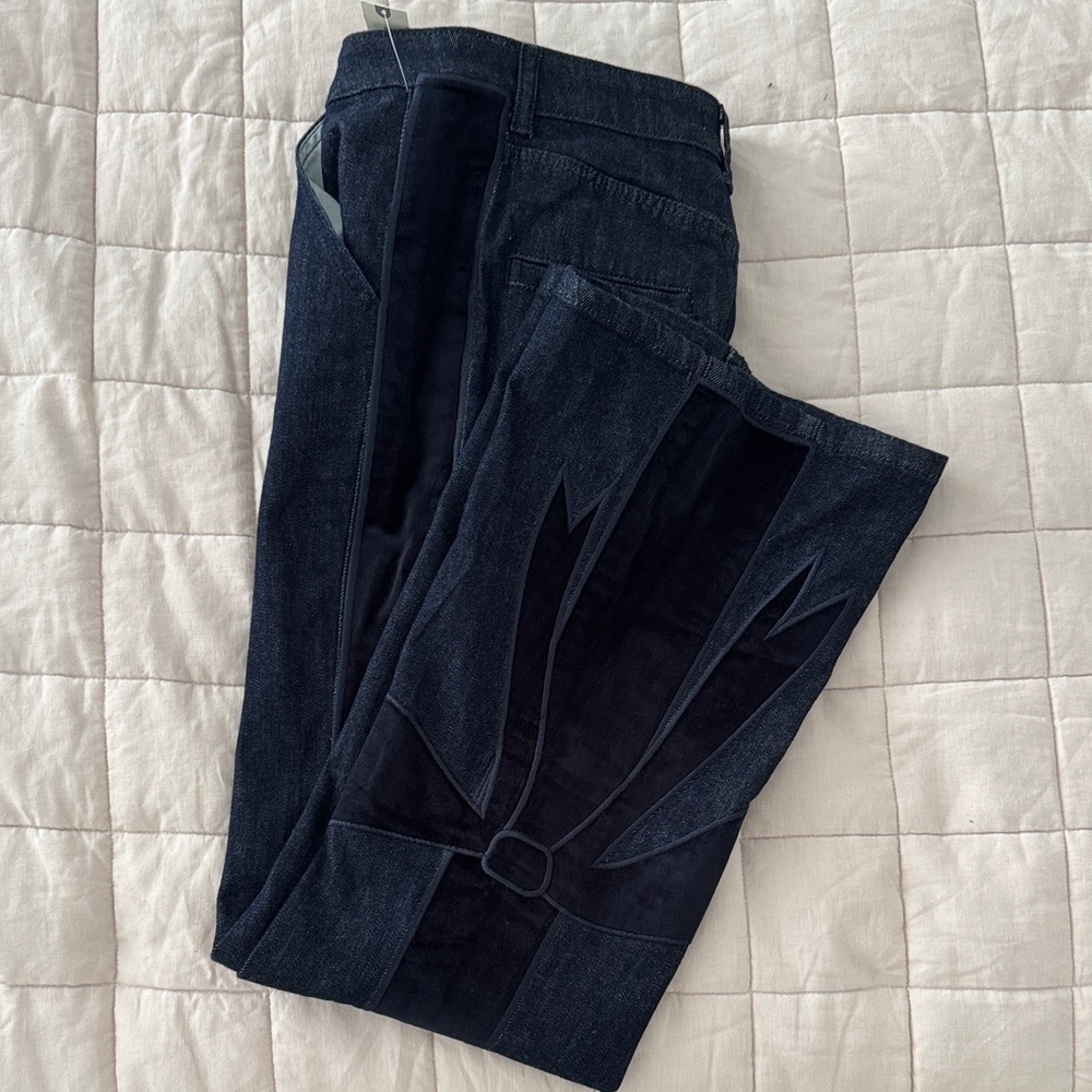 Anthropologie Dark Denim Wide Leg Statement Pants with Velvet Bow Detail Size 29 - Picture 7 of 8